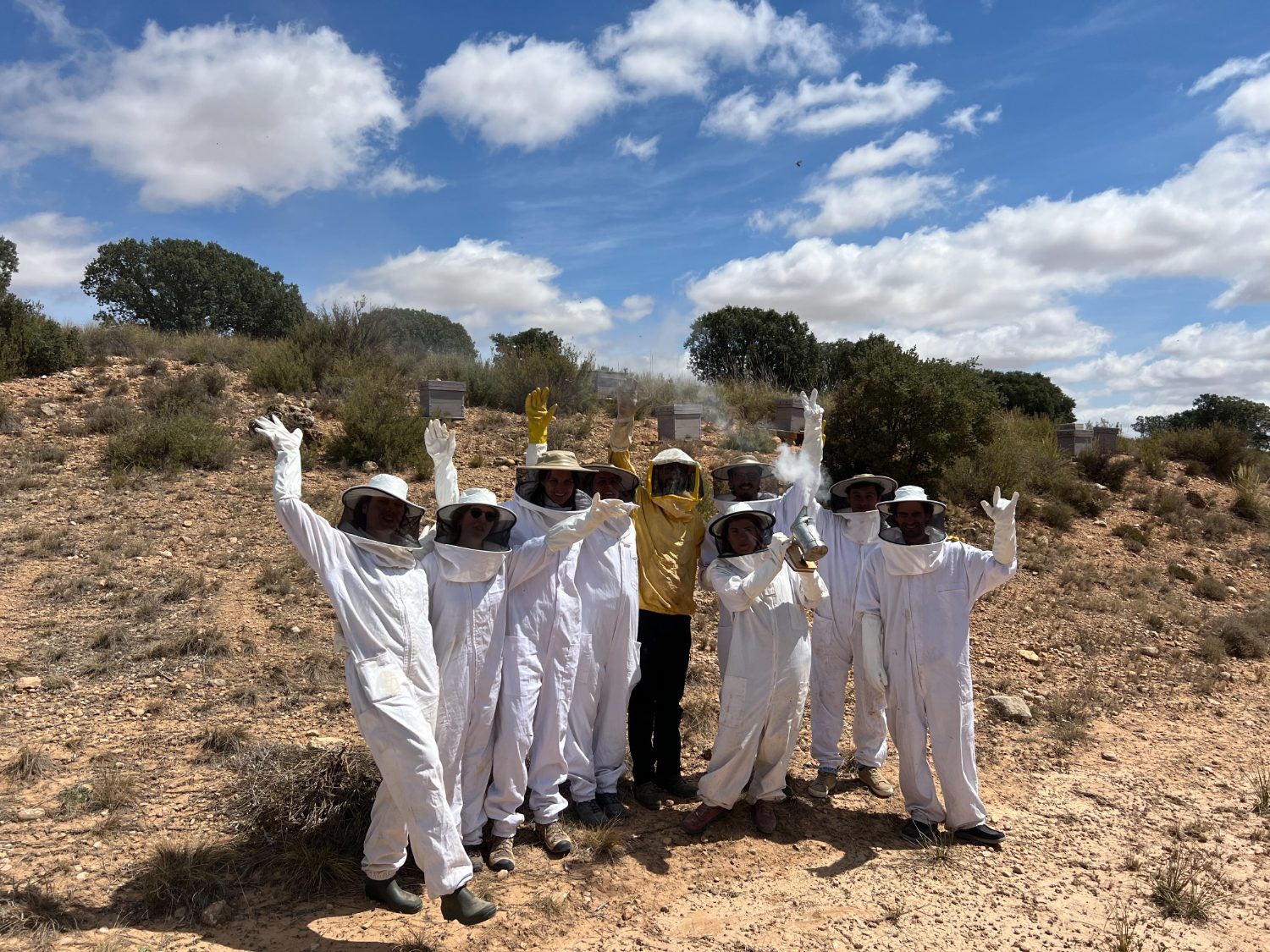 Grupo viviendo una experiencia de apicultura